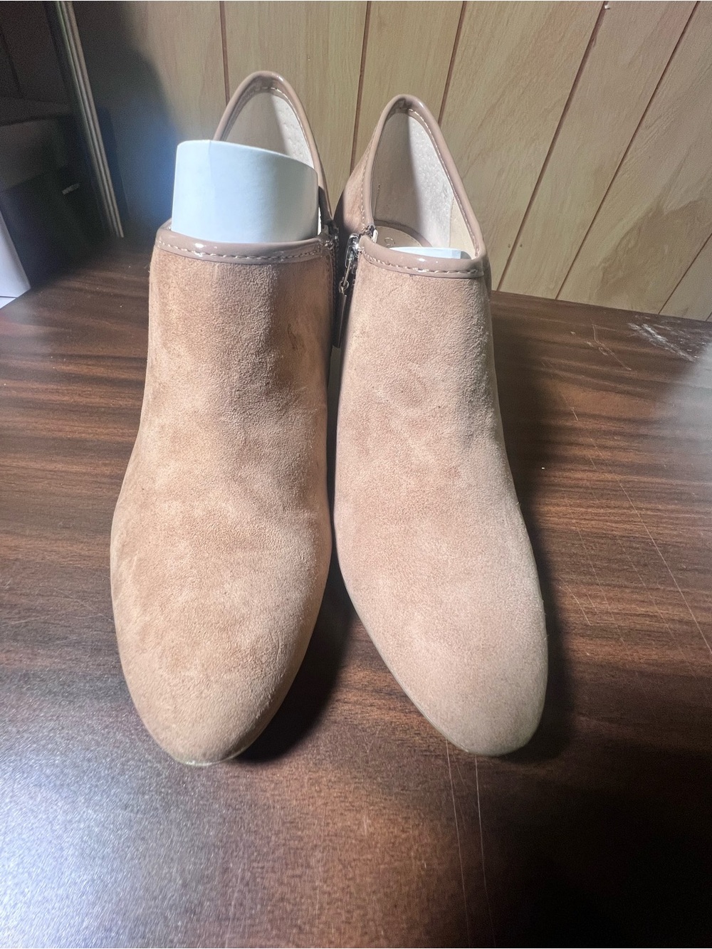 Calvin Klein Taupe Suede Heeled Ankle Booties - Picture 4 of 8